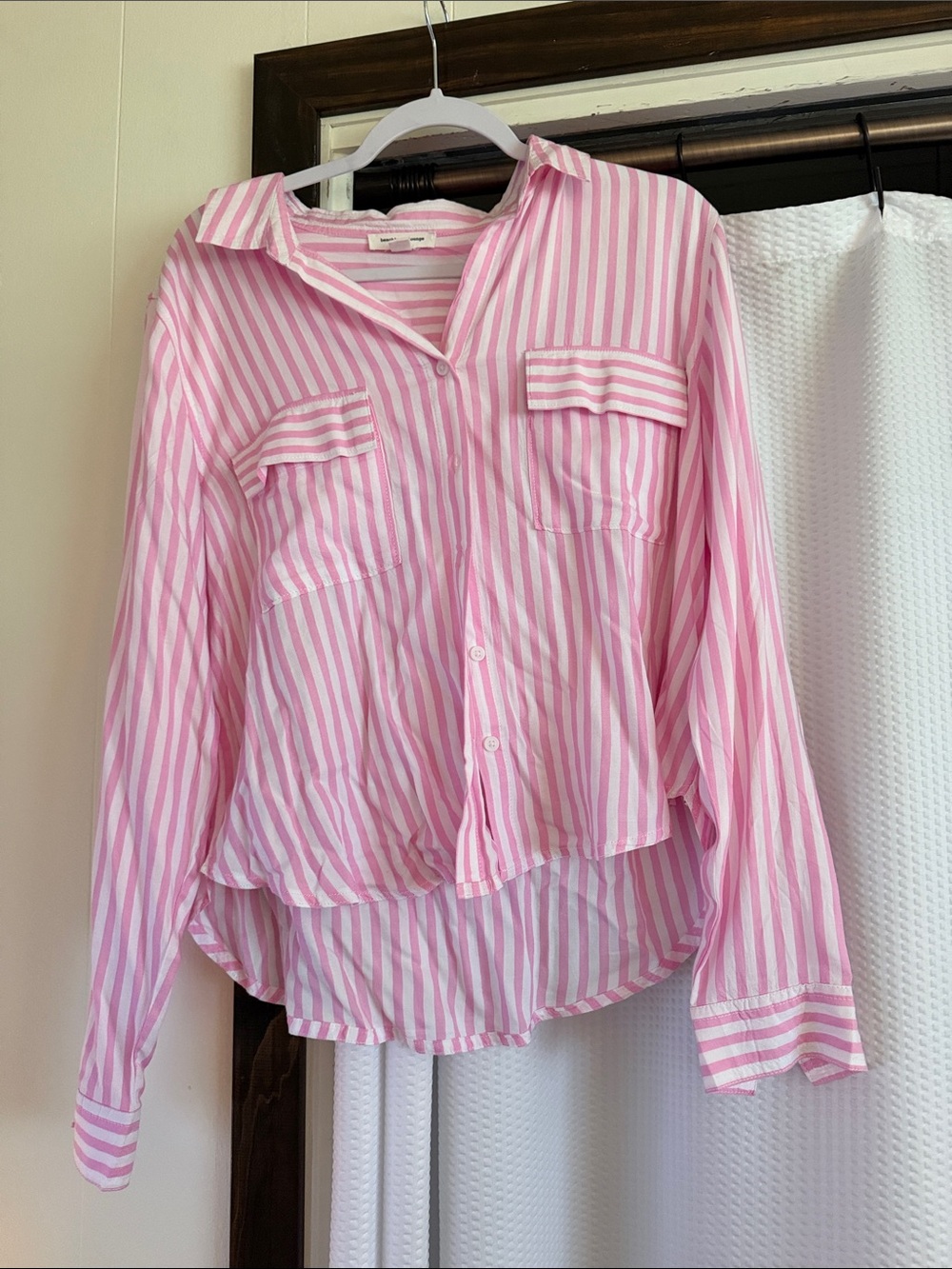 beachlunchlounge Pink and White Striped Button-Down Shirt